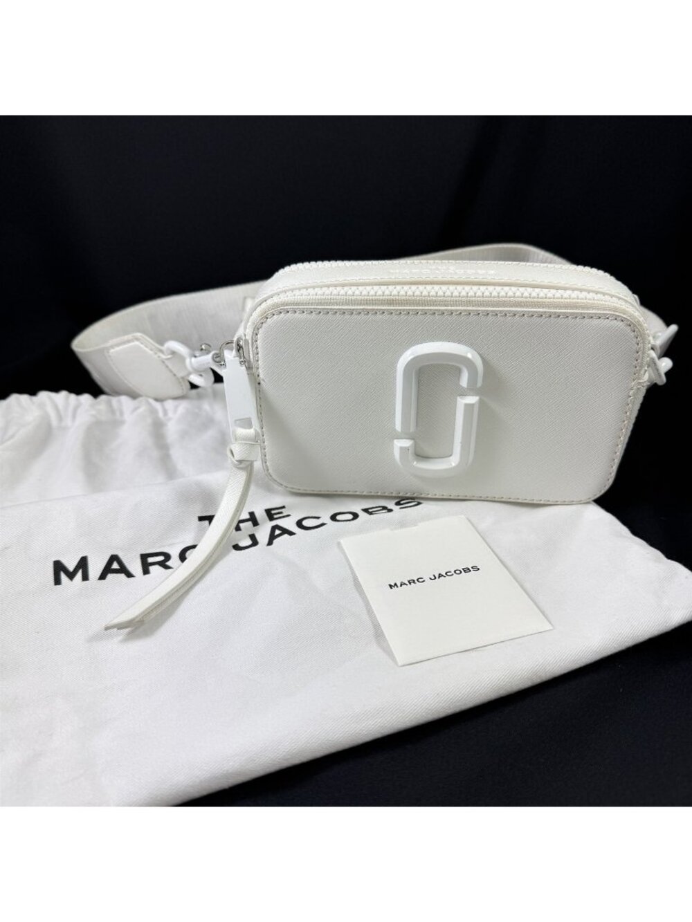 Marc Jacobs Snapshot Bag White Leather Shoulder Purse Webbing Strap & Dust Bag